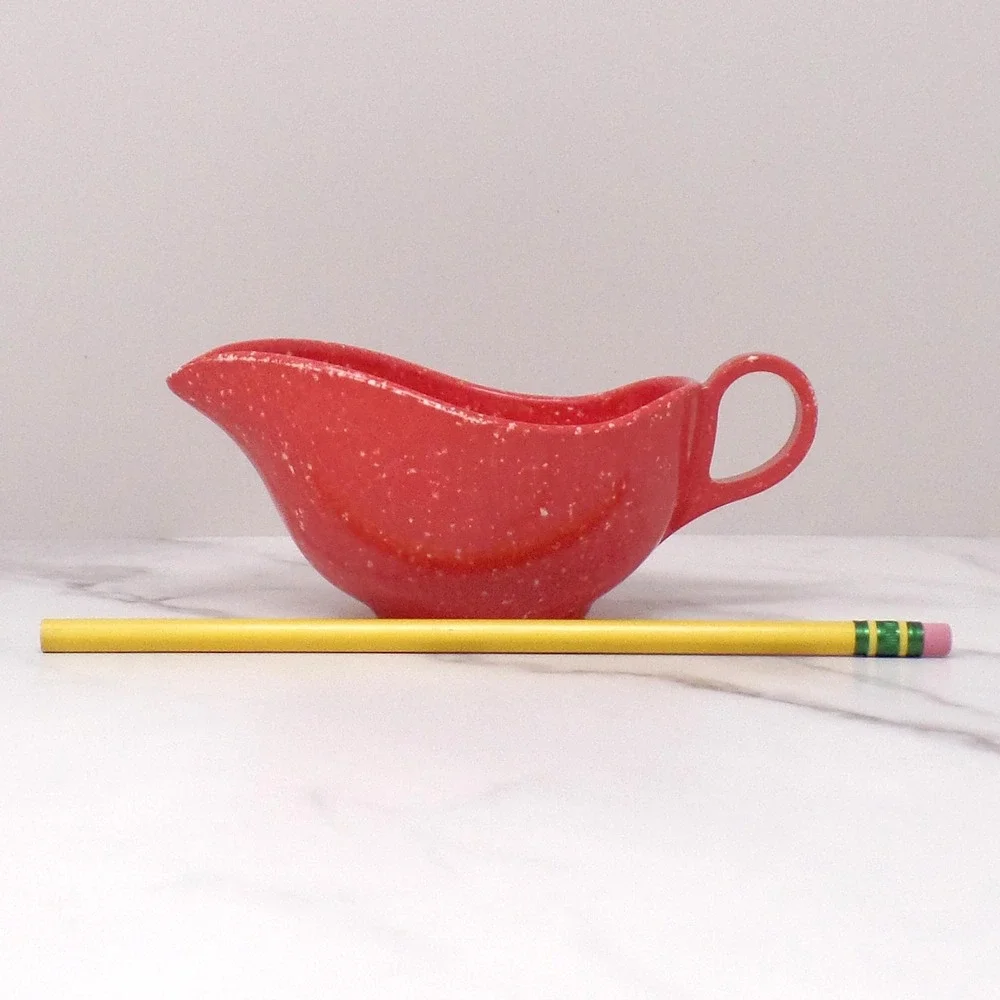 Vintage Joan Luntz Gaiety Melmac / Melamine Creamer, Speckled Red (1950s)